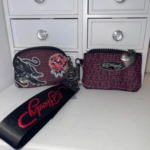 NWT Ed Hardy Black and Red Graphic Coin Purses set of 2